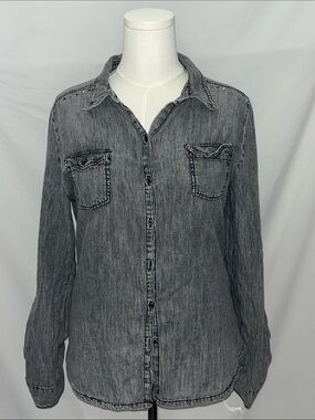 lei Gray Washed Denim Button-Down Shirt